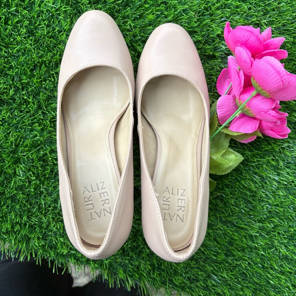 NATURALIZER BLOCK 4" HEEL PLATFORM 7.5 TAN TAUPE CREAM ROUND TOE 1/2" PLATFORM - Picture 8 of 12